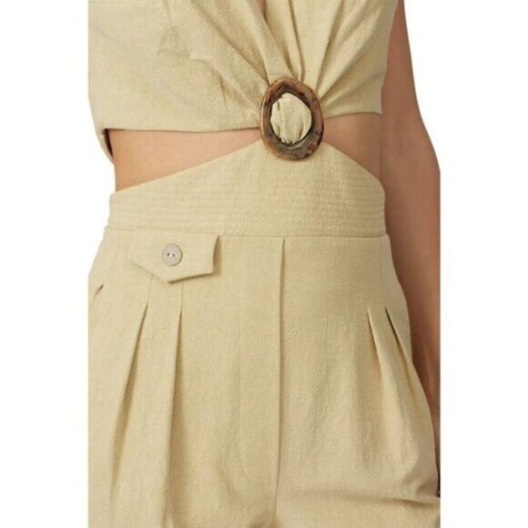 Nanushka Jumpsuit Amor Cut Out Cotton Twist On Waist  Deep V-Neck Yellow Small - Picture 3 of 11